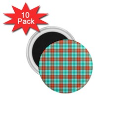 Aqua Orange Plaid 1 75  Magnets (10 Pack) 