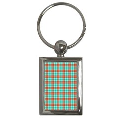 Aqua Orange Plaid Key Chains (rectangle)  by snowwhitegirl