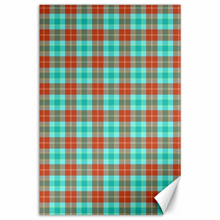 Aqua Orange Plaid Canvas 24  x 36 