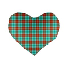 Aqua Orange Plaid Standard 16  Premium Heart Shape Cushions