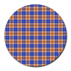 Orange Blue Plaid Round Mousepads by snowwhitegirl