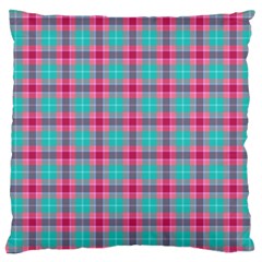 Blue Pink Plaid Large Cushion Case (two Sides)