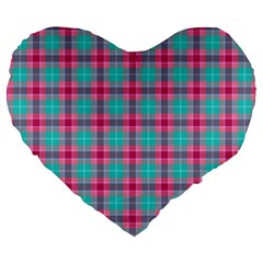 Blue Pink Plaid Large 19  Premium Flano Heart Shape Cushions