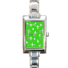 Green White Cross Rectangle Italian Charm Watch