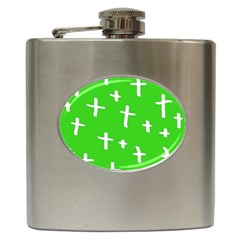 Green White Cross Hip Flask (6 Oz)