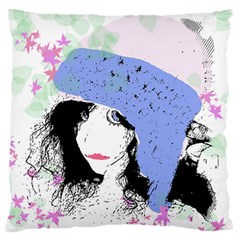 Girl With Hat Large Flano Cushion Case (two Sides)