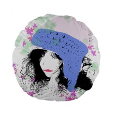 Girl With Hat Standard 15  Premium Flano Round Cushions