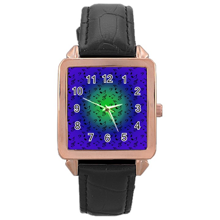 Blue Music Green Moon Rose Gold Leather Watch 