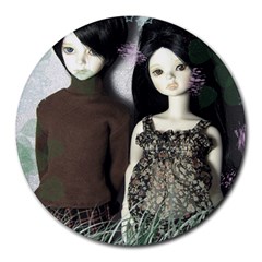 Dolls In The Grass Round Mousepads