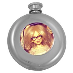 Girls With Glasses Round Hip Flask (5 Oz)