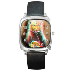 Eating Lunch 3d Square Metal Watch