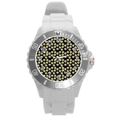 Antique Flowers Black Round Plastic Sport Watch (l) by snowwhitegirl