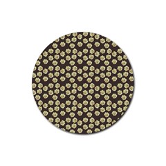 Antique Flowers Brown Rubber Round Coaster (4 Pack) 