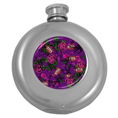 Purple  Rose Vampire Round Hip Flask (5 Oz) by snowwhitegirl