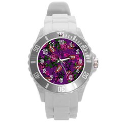 Purple  Rose Vampire Round Plastic Sport Watch (l) by snowwhitegirl