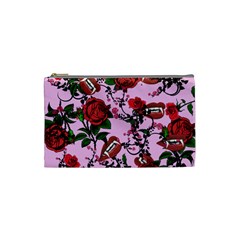 Pink Rose Vampire Cosmetic Bag (small) by snowwhitegirl