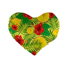 Orange Tropics Yellow Standard 16  Premium Flano Heart Shape Cushions