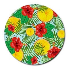 Orange Tropics Blue Round Mousepads by snowwhitegirl