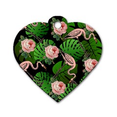 Flamingo Floral Black Dog Tag Heart (one Side) by snowwhitegirl