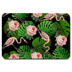 Flamingo Floral Black Large Doormat  by snowwhitegirl