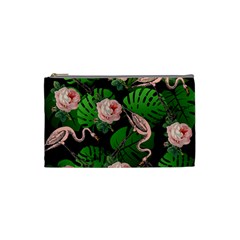 Flamingo Floral Black Cosmetic Bag (small) by snowwhitegirl