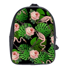 Flamingo Floral Black School Bag (large)