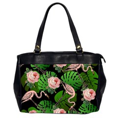Flamingo Floral Black Oversize Office Handbag (2 Sides) by snowwhitegirl