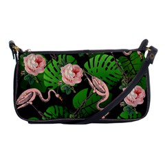 Flamingo Floral Black Shoulder Clutch Bag