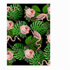 Flamingo Floral Black Large Garden Flag (two Sides) by snowwhitegirl