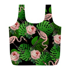 Flamingo Floral Black Full Print Recycle Bag (l) by snowwhitegirl