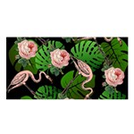 Flamingo Floral Black Satin Shawl Front