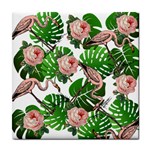 Flamingo Floral White Tile Coasters Front