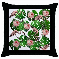 Flamingo Floral White Throw Pillow Case (Black)