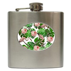 Flamingo Floral White Hip Flask (6 Oz)