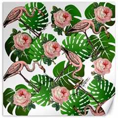 Flamingo Floral White Canvas 16  X 16   by snowwhitegirl