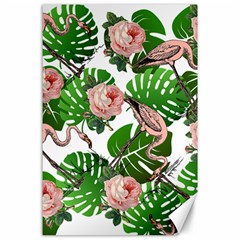 Flamingo Floral White Canvas 24  x 36 