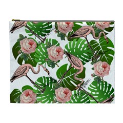 Flamingo Floral White Cosmetic Bag (XL)