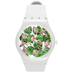 Flamingo Floral White Round Plastic Sport Watch (m) by snowwhitegirl