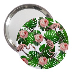 Flamingo Floral White 3  Handbag Mirrors