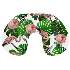 Flamingo Floral White Travel Neck Pillows