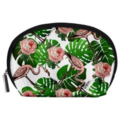 Flamingo Floral White Accessory Pouch (large) by snowwhitegirl