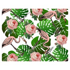 Flamingo Floral White Double Sided Flano Blanket (Medium) 