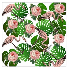 Flamingo Floral White Large Satin Scarf (Square)