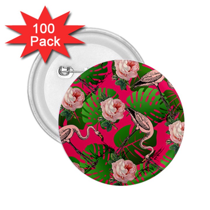 Flamingo Floral Pink 2.25  Buttons (100 pack) 