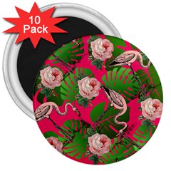 Flamingo Floral Pink 3  Magnets (10 Pack) 