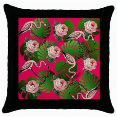 Flamingo Floral Pink Throw Pillow Case (black) by snowwhitegirl