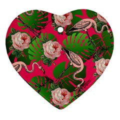 Flamingo Floral Pink Heart Ornament (two Sides) by snowwhitegirl