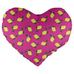 Lemons Pink Large 19  Premium Heart Shape Cushions