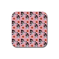 Girl With Dress  Pink Rubber Coaster (square) 