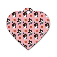 Girl With Dress  Pink Dog Tag Heart (one Side)